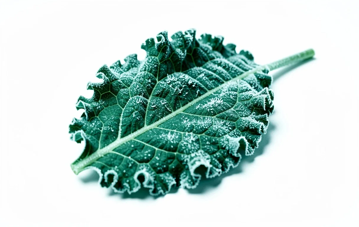 Macrostructure d'une feuille de chou kale soulignant l'intégrité biologique.